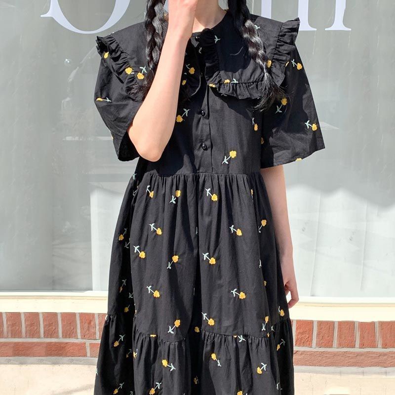 Đầm Chữ A Cổ Búp Bê In Họa Tiết Hoa Nhí Thời Trang Phong Cách Hàn Quốc Dành Cho Nữ