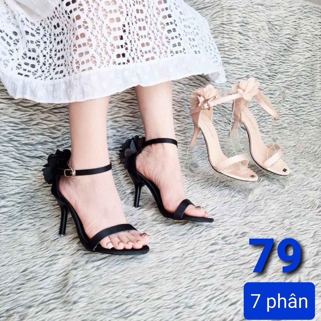 Giày Sandal Quai Hậu Nữ 5 Phân, 2 nơ gắn sau gót , Quai Vải Lụa, Mũi Tròn, Gót Nhọn - MS 079