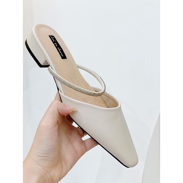 BEESHOES - GIÀY BÚP BÊ DA MỀM DÂY NGANG - GIÀY BÚP BÊ ĐẾ TRỤ CAO 2CM CÓ SẴN MÀU ĐEN - KEM 210693