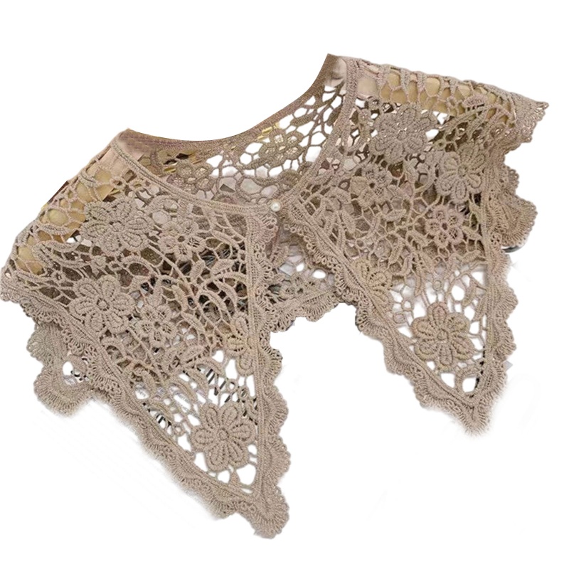 Khăn Choàng Ren Rỗng Thêu Hoa Đính Nút Ngọc Trai Ngọt Ngào Có Thể Tháo Rời Cho Nữ