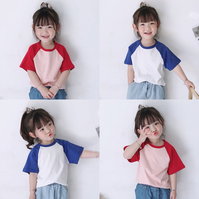 ÁO THUN TAY NGẮN PHỐI MÀU CHO BÉ