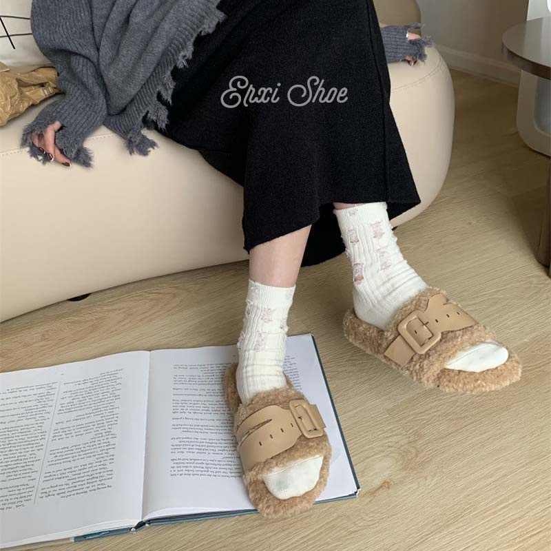 Oeteo Dép Lông Cừu Đế Bệt Thời Trang Dành Cho Nữ