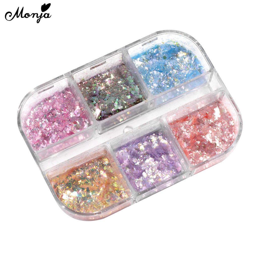[Hàng mới về] Hộp bột kim tuyến Monja 6 màu sắc lấp lánh dùng trang trí móng tay