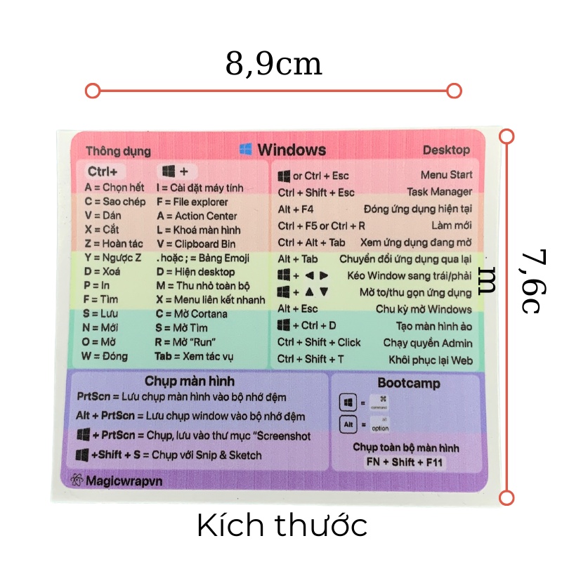 [V3] Miếng dán phím tắt Win.đows 10 / 11 Có boot.camp | Magicwrapvn | Cho mọi laptop. Sticker phím tắt.