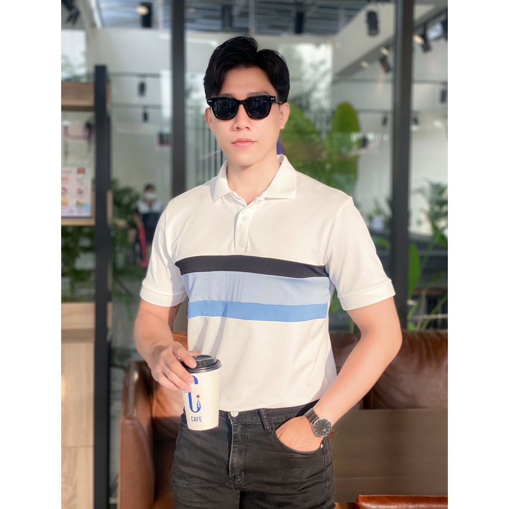 Áo thun nam cổ trụ polo hàng xuất khẩu hoạ tiết sọc ngang siêu tôn vẻ sang trọng của phái nam