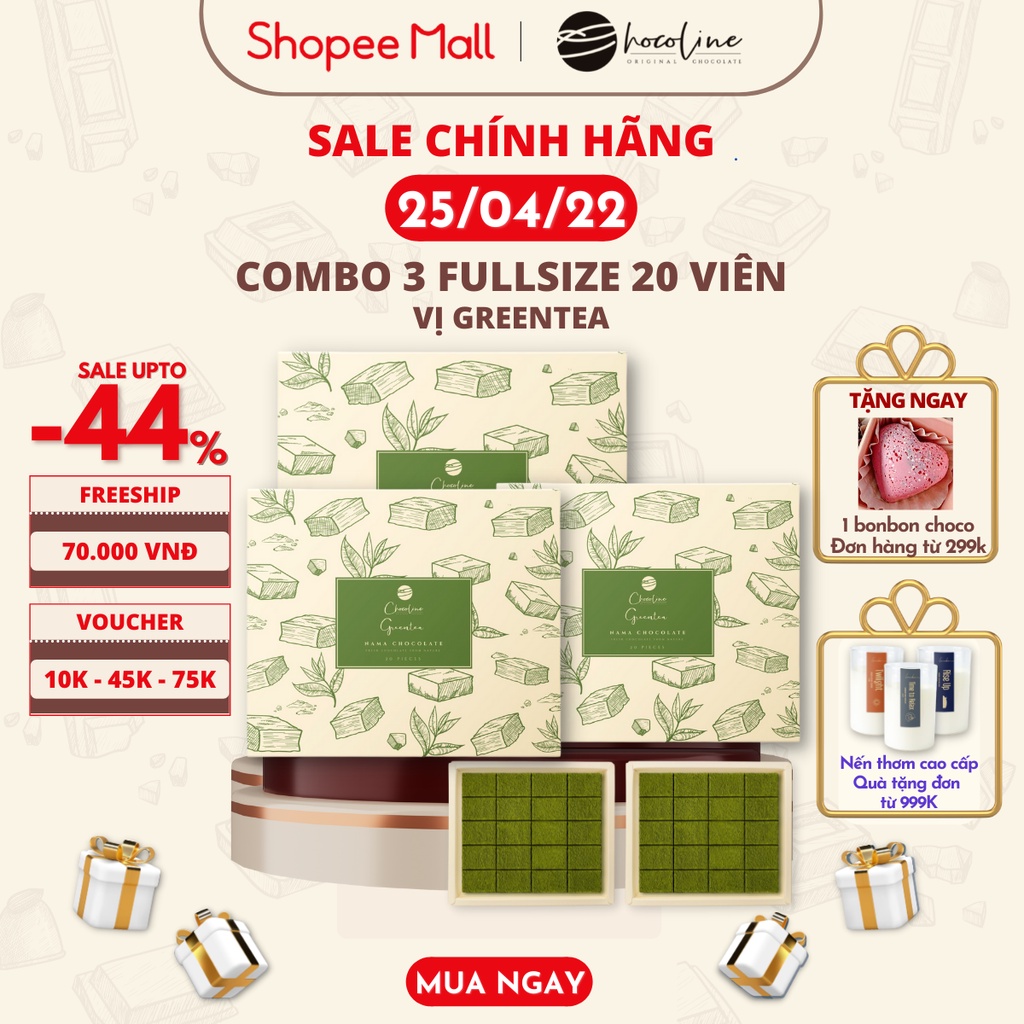 Socola Tươi Chocoline Combo 3 Hộp Fullsize  Vị Matcha Trà Xanh - Hàng Chính Hãng