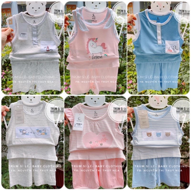 Moon- bộ ba lỗ bé trai/bé gái petit/sợi tre 6 tháng đến 3 tuổi