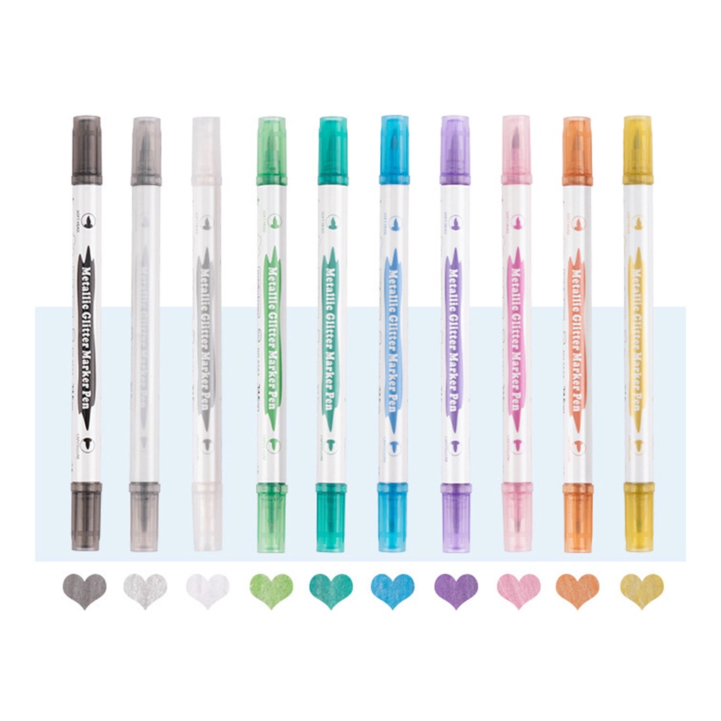 Bút Đánh Dấu Hai Mặt Ánh Kim Loại 10 Màu Mềm Mại DIY