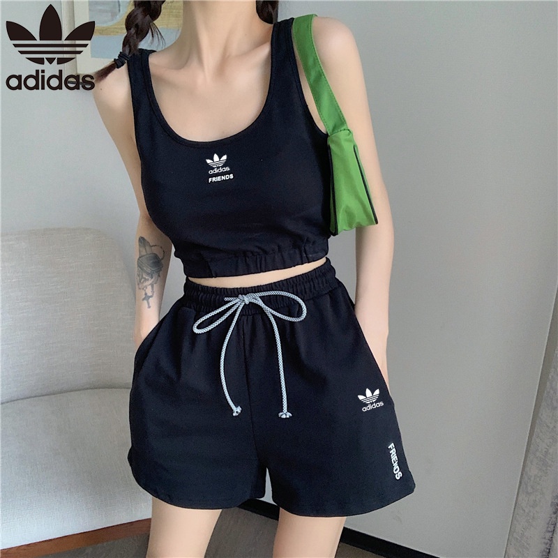 Adidas Set Đồ Thể Thao 2 Món Áo Ba Lỗ Phối Quần Short Lưng Thun Thời Trang Cá Tính Cho Nữ