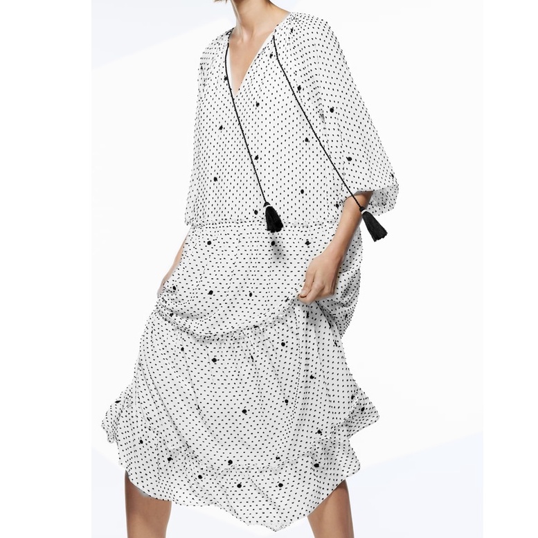 Zara Morocco full tag - Đầm Zara maxi voan bi trắng đen xinh đẹp DB07MXG80N10