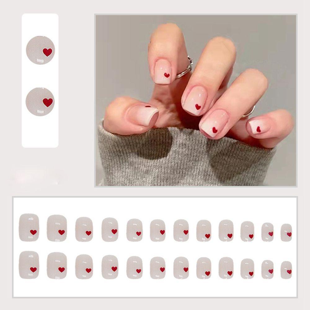 Bộ 1 24 Móng Tay Giả Ngắn / Tròn / Vuông Dạng Nhấn Tiện Dụng