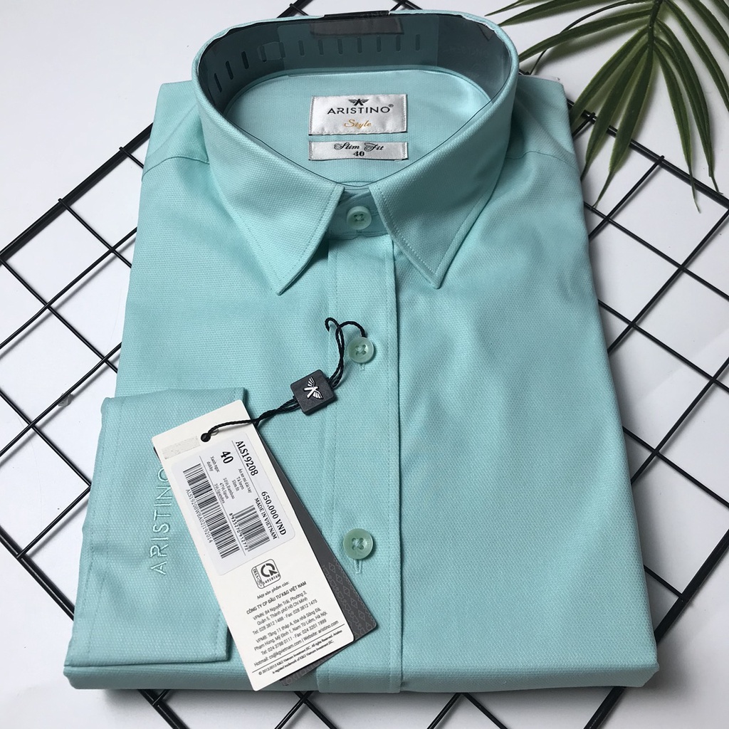 Áo sơ mi nam dài tay Aristino xanh ngọc. sợi tre thấm hút, from slim, tà lượn ALS19208
