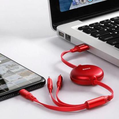Cáp Sạc Đa Năng Siêu Bền 3 Đầu Chuẩn Micro USB, Iphone Ipad, Type C Thiết Kế Dây Rút Tiện Dụng Đến Từ Thương Hiệu Baseus