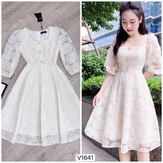 Váy xòe trắng kem hoa cúc v1641 - đẹp shop dvc chính hãng