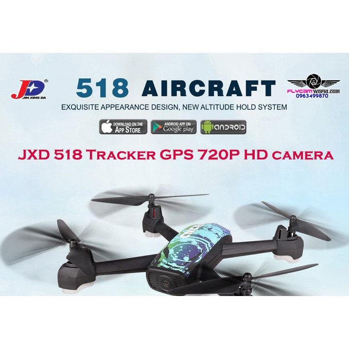 Flycam JXD 518 Tracker GPS 720P HD camera màu xanh