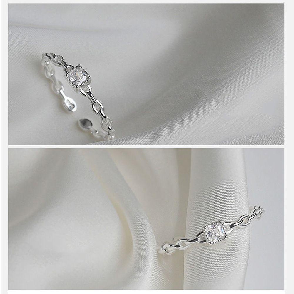 MOCHO Nhẫn Cưới Bạc Mặt Vuông Đính Đá Cá Tính Cho Nữ