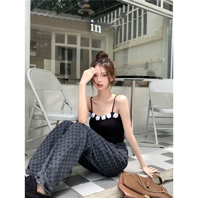 Áo Hai Dây Dệt Kim In Hoa Ba Chiều Phiên Bản Hàn Quốc Mặc Bên Trong Và Bên Ngoài