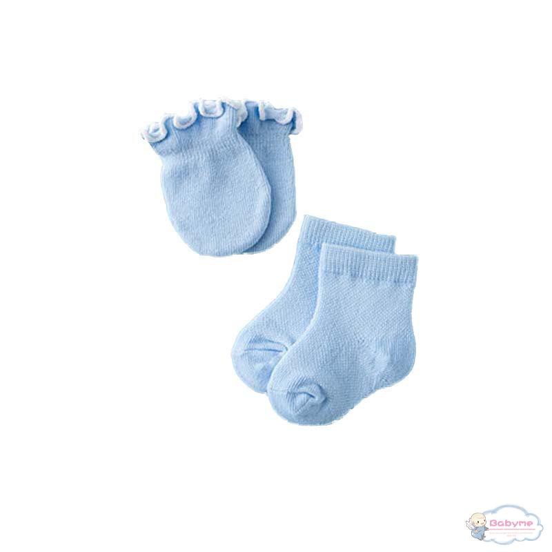 Bộ găng tay + vớ cotton mềm mại màu trơn chống trầy cho bé