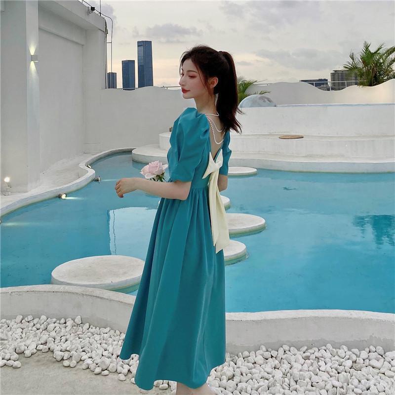 Đầm Tay Phồng Đính Nơ Thiết Kế Mới Xinh Xắn Thời Trang Dành Cho Nữ