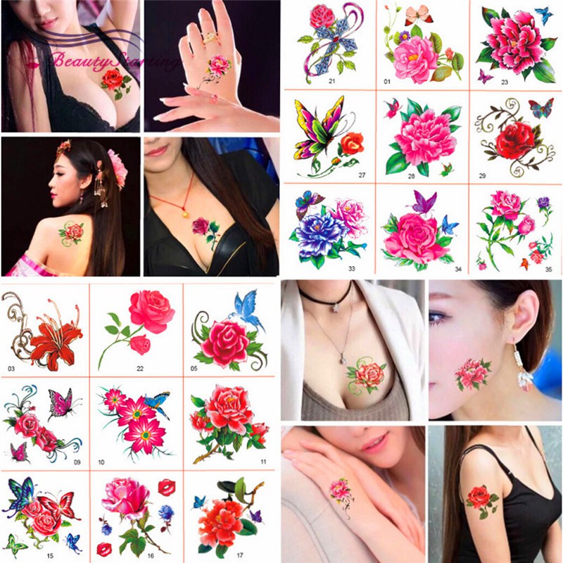 Bộ 52 hình xăm dán hoa hồng chống nước quyến rũ