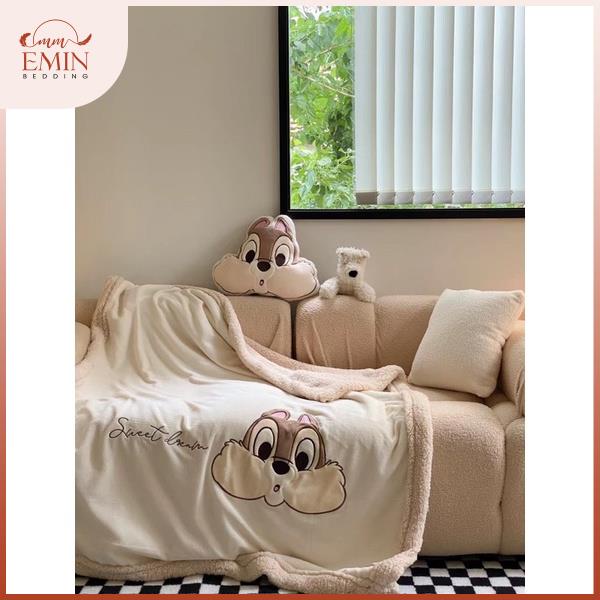Chăn lông cừu Disney size 1m5x 2m ấm áp mềm mịn tặng kèm gối decor trang trí