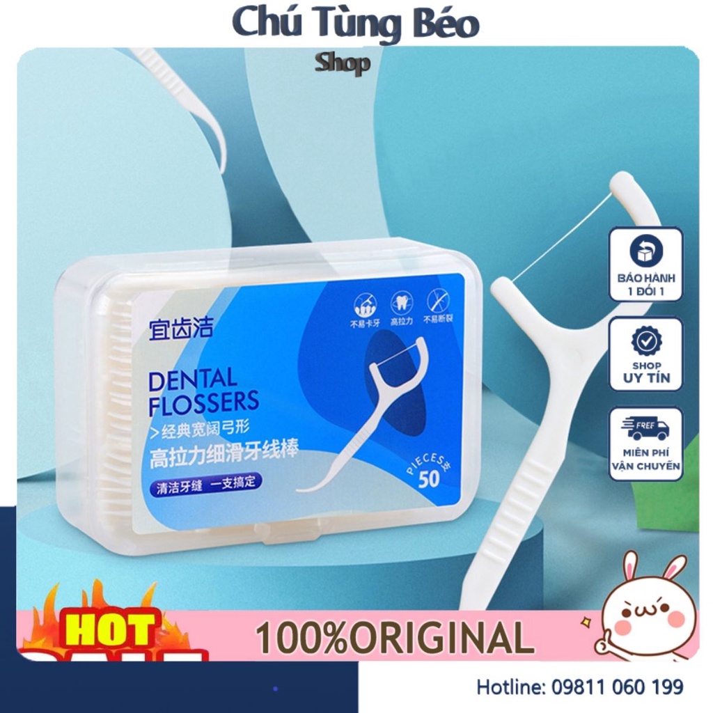 Tăm Chỉ Nha Khoa Chăm Sóc Răng Miệng Không Xoay Siêu Mịn [Hộp 50 Chiếc]