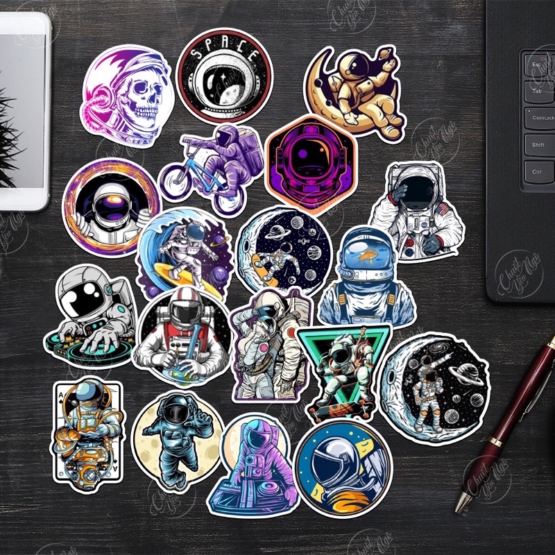 Combo 25/50 hình dán decal sticker phi hành gia vũ trụ người ngoài hành tinh galaxy space chống thấm nước NT 55