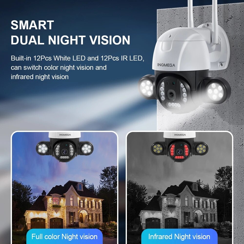 EVKVO - Theo dõi tự động - Tầm nhìn ban đêm đầy đủ màu sắc - V380 PRO APP UHD 5MP WIFI CCTV Camera Rotate Outdoor Waterproof Wireless PTZ IP Camera Motion Detection Alarm With Floodlights