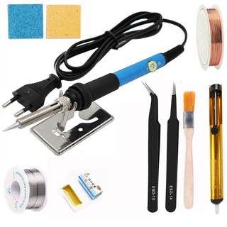 11 pcs 60W-220V adjustable temperature LCD electric soldering iron welding tool pump electric soldering iron