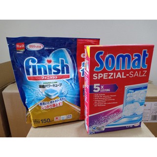 Combo muối rửa bát somat 1,2kg + viên rửa bát Finish 150 viên