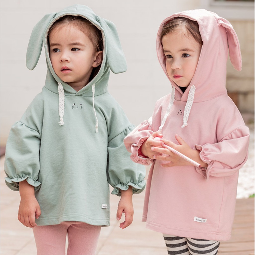 Áo bé gái Hàn Quốc Bebezoo dài Tay _ Thỏ Pink &amp; Mint