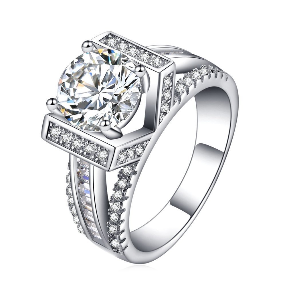 Nhẫn Đính Hôn Kim Cương Pha Lê Bạc 925 Sang Trọng Dành Cho Nữ