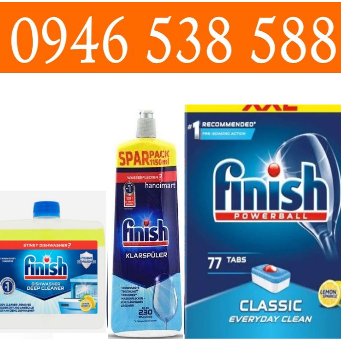 khuyến mãi Combo Viên rửa bát Finish Classic 110V + Nước làm bóng Finish 800ml + chai vệ sinh máy