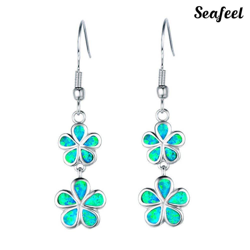 Hoa Tai Dáng Dài Hình Hoa Đính Đá Opal Nhân Tạo Thời Trang