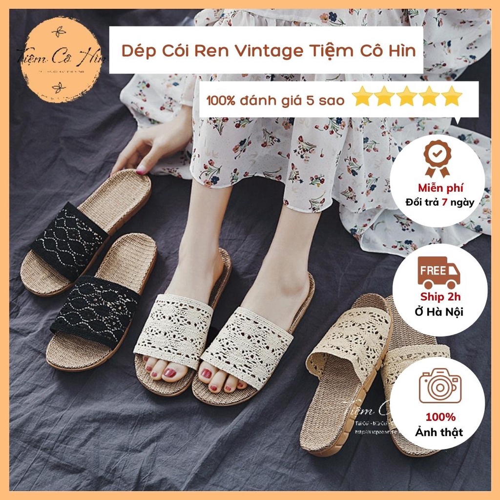 Dép cói ren vintage Tiệm Cô Hìn mới nhất 2022 đi chơi đi biển cực đẹp ship 1h lỗi 1 đổi 1