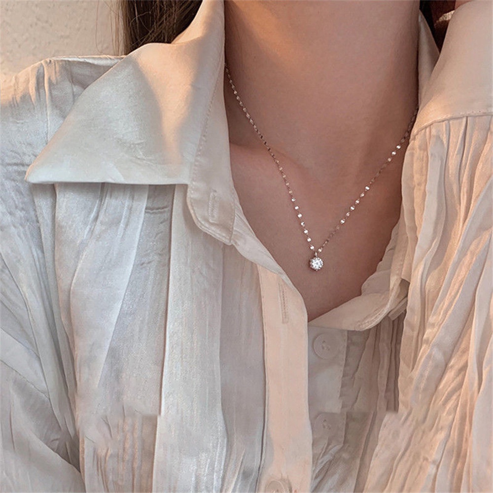 Vòng cổ đính đá zircon lấp lánh đơn giản phong cách Hàn Quốc cho nữ
 Yanqueens Đồ trang sức