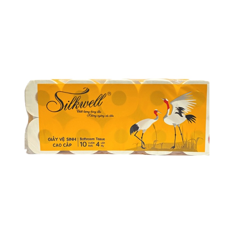 Giấy Vệ Sinh Silkwell Hạc Vàng 10 cuộn 4 lớp có lõi hàng cao cấp siêu mềm mịn chính hãng