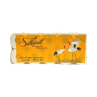 Giấy Vệ Sinh Silkwell Hạc Vàng 10 cuộn 4 lớp có lõi hàng cao cấp siêu mềm mịn chính hãng