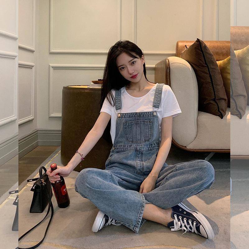 Yếm Quần Nữ Denim Jean Bò Kiểu Dáng Dài Ống Suông Rộng Lưng Cạp Cao 2 Dây Cá Tính Thời Trang Chali YQ023