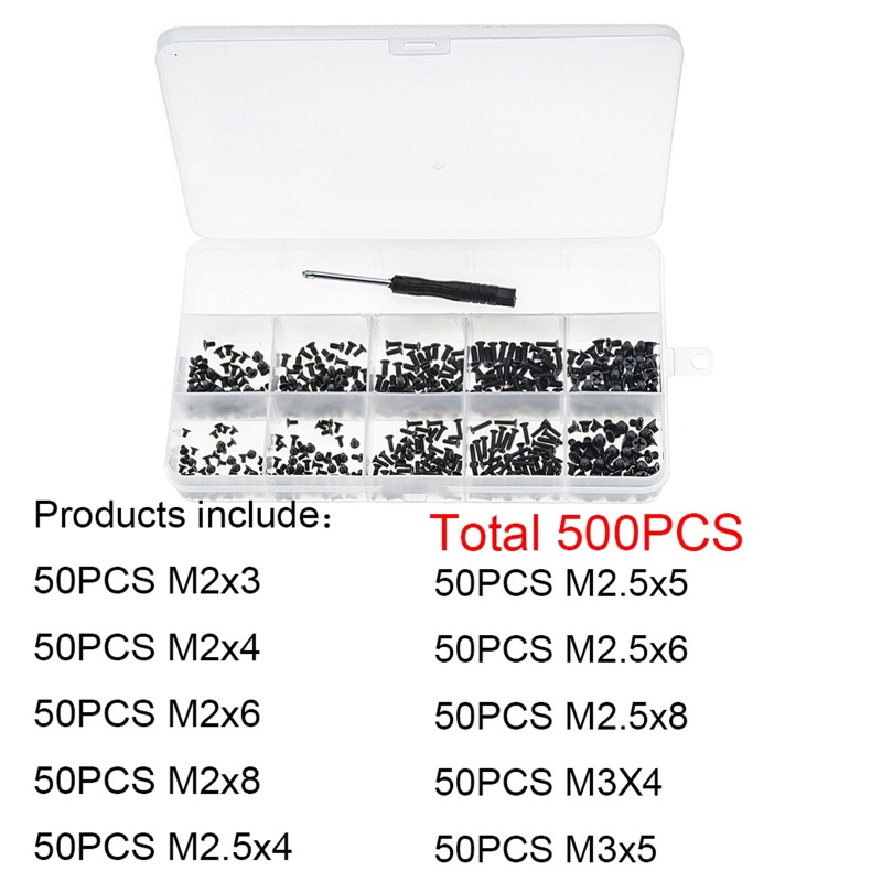 Bộ 500 Ốc Vít M2 M2.5 M3 KM Màu Đen Chuyên Dụng