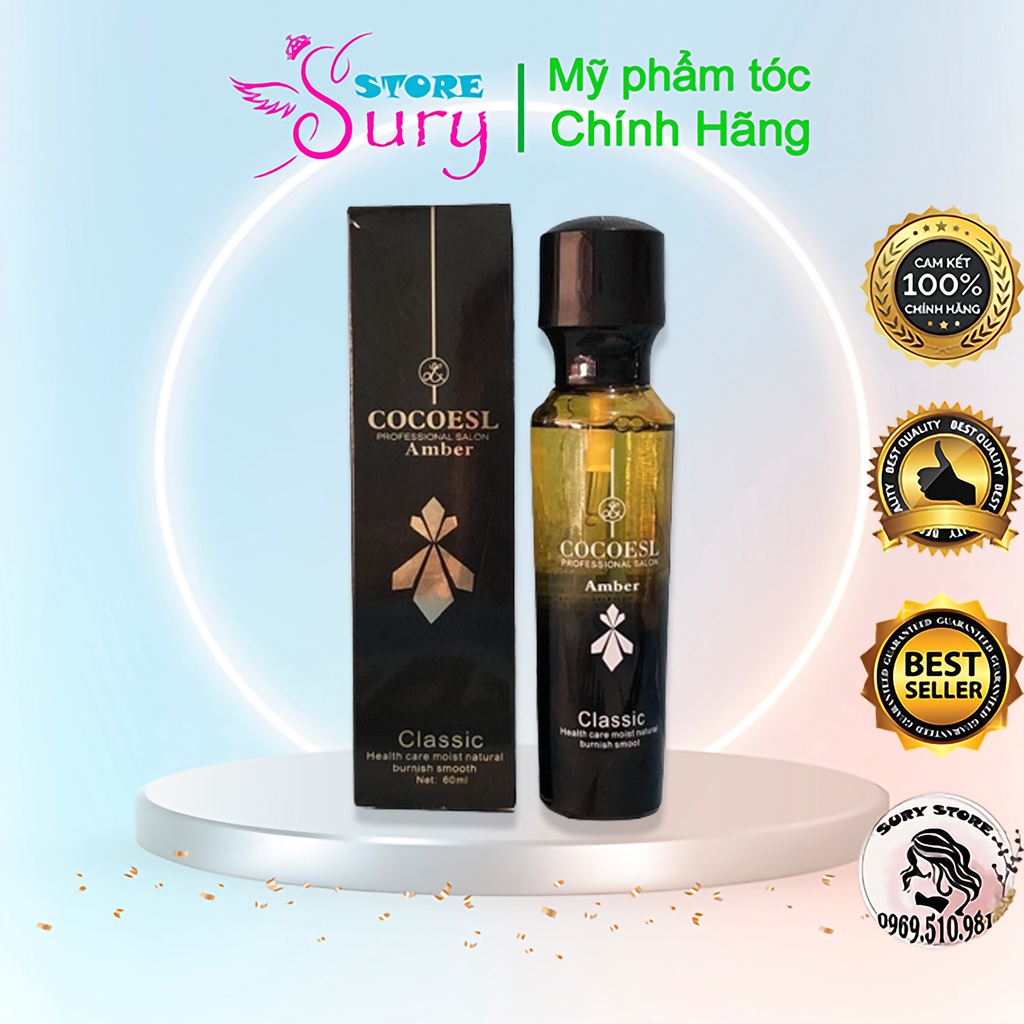 Tinh dầu dưỡng tóc cao cấp COCOESL Amber 60ml - Phục hồi tóc hư tổn và chẻ ngọn 100% tinh dầu nguyên chất