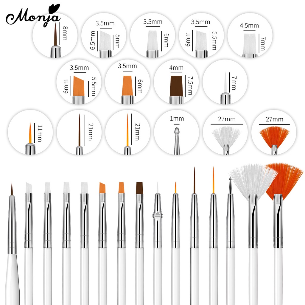 Set 15 cọ vẽ trang trí móng tay nghệ thuật MONJA tạo kiểu kẻ sọc hoa Pháp acrylic UV