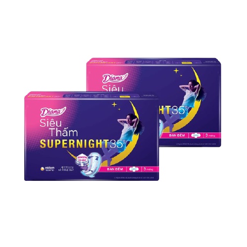 Băng vệ sinh ban đêm Diana siêu thấm Super night 35cm - bvs ban đêm 3 miếng 1 gói