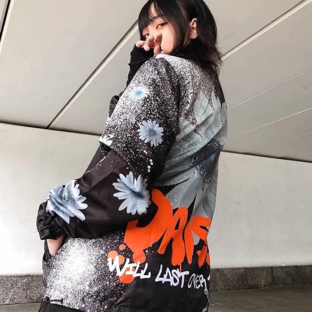Áo Jacket Dù Hoạ Tiết 3D Nút Bấm DAISY  Dây Rút Ảnh Thật