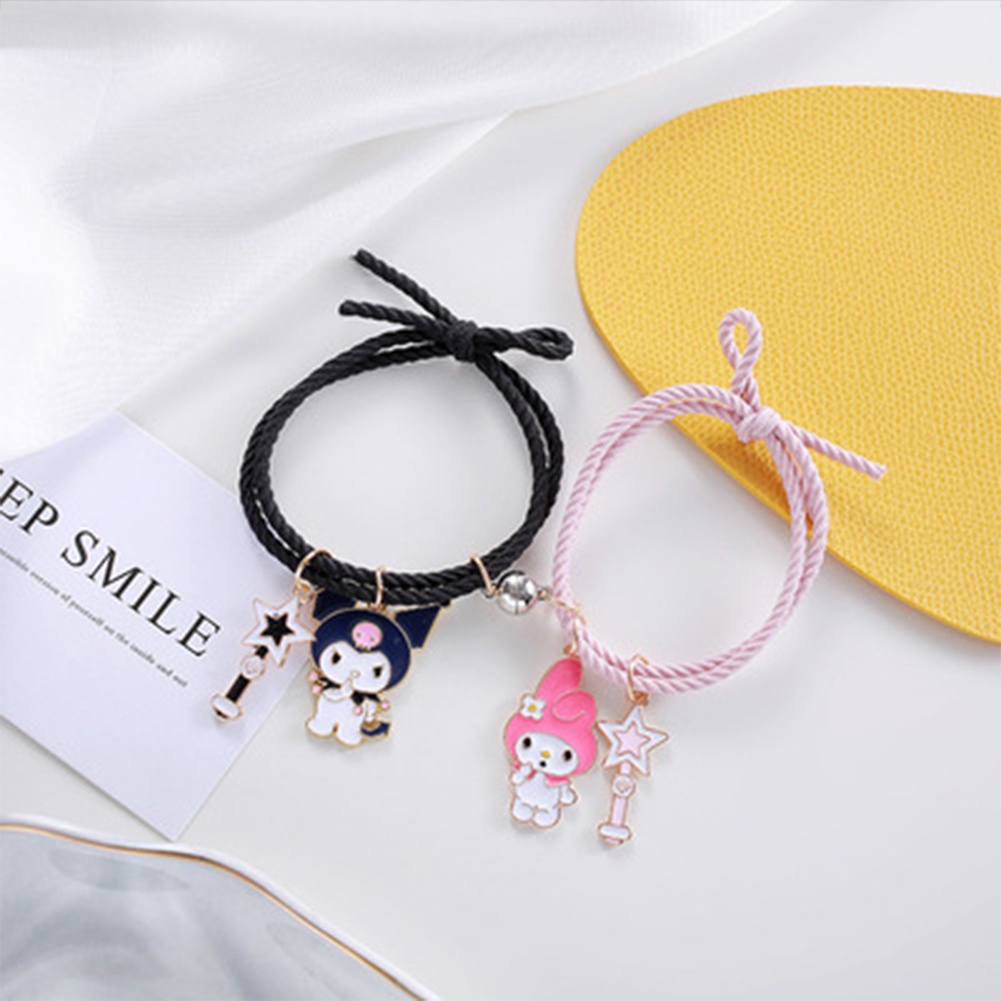 Set 2 vòng tay bện dây co giãn mặt hình hoạt hình dễ thương cho cặp đôi