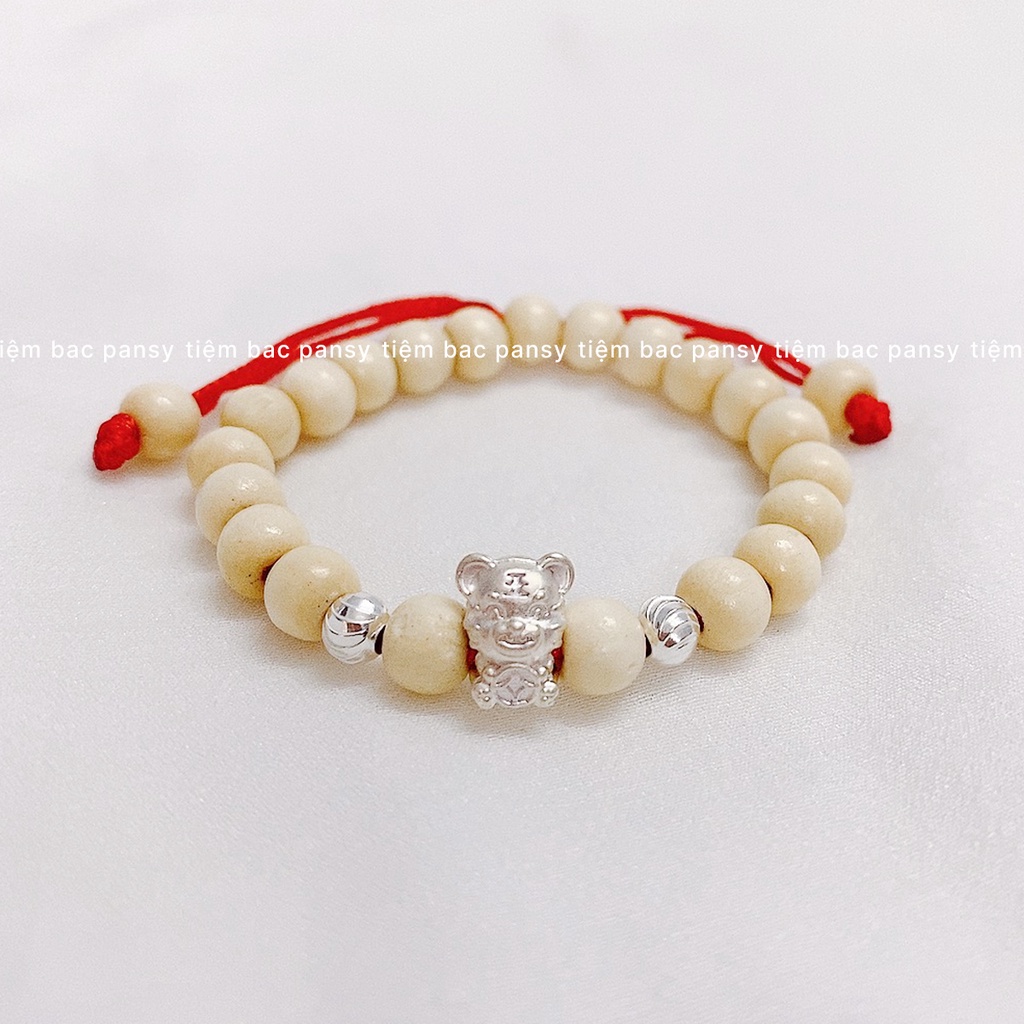 Vòng dâu tằm tuổi hổ - Vòng dâu tằm cho bé mix con giáp bạc ta chống giật mình, mang lại bình an, may mắn
