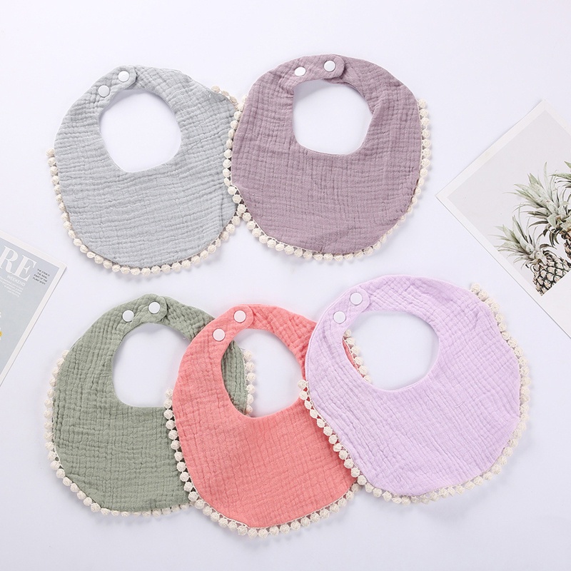 Yếm Ăn Cotton Nhăn In Họa Tiết Xinh Xắn Có Khóa Bấm Dành Cho Bé Gái