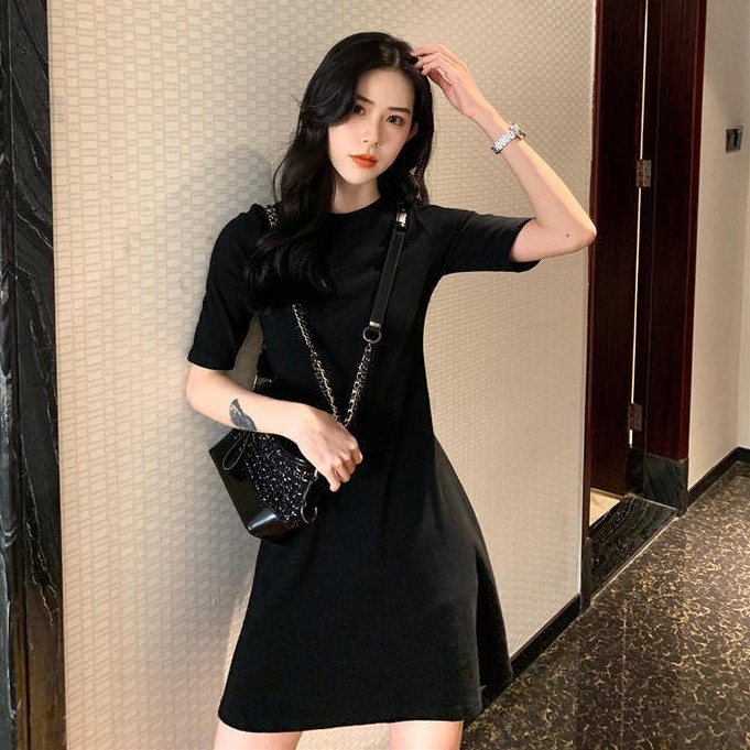 Đầm tay ngắn dáng chữ A thời trang Hàn Quốc cho nữ