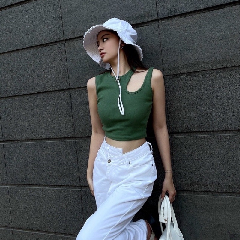 Áo croptop nữ sát nách trơn khoét vai áo thun cotton hở vai