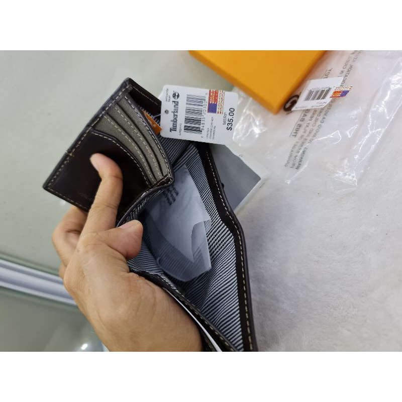 Ví da phối vải nam gập 3 Timberland chính hãng nhập Mỹ